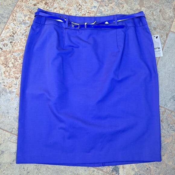 Apt 9 Size 14 Modern Fit "Spectrum Blue" Purple Polished Cotton Skirt w/Belt NWT - Picture 1 of 13